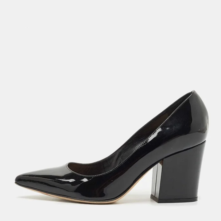 Sergio Rossi Black Patent Leather Block Heel Pumps Size 34