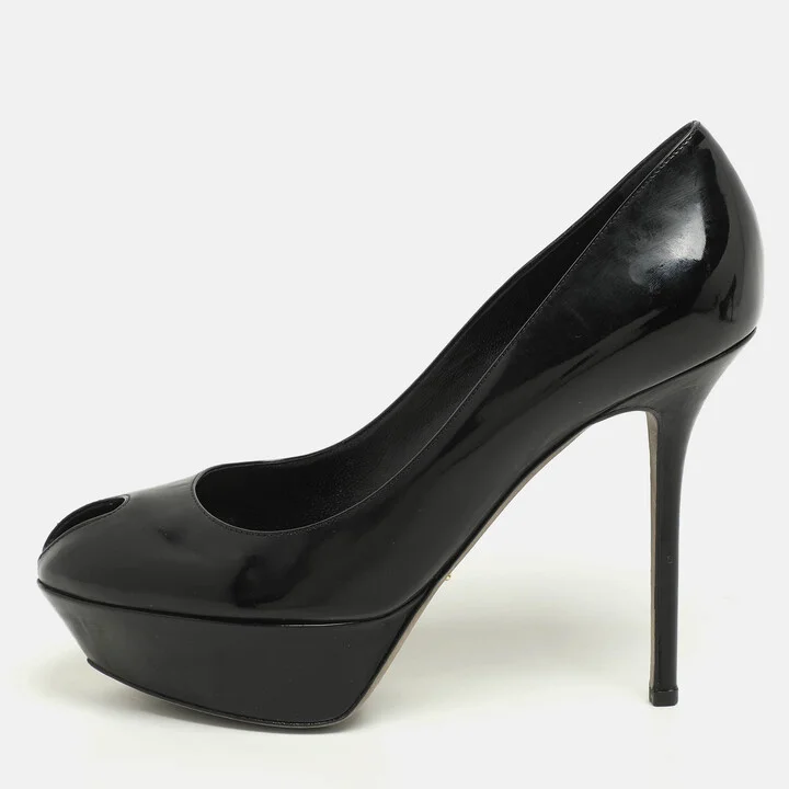 Sergio Rossi Black Patent Leather Platform Pumps Size 40.5