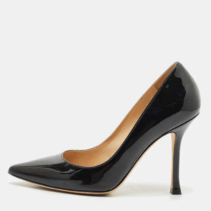 Sergio Rossi Black Patent Leather Pointed Toe Pumps Size 34