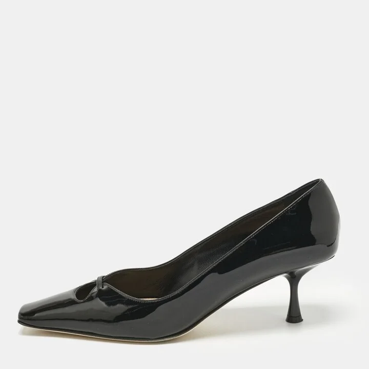 Sergio Rossi Black Patent Leather Square Toe Pumps Size 39.5