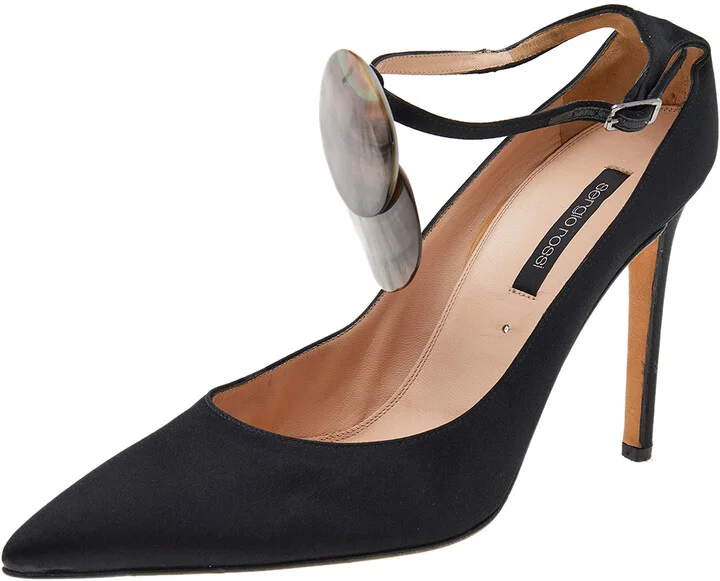 Sergio Rossi Black Satin Pointed Toe Ankle Strap Sandals Size 39