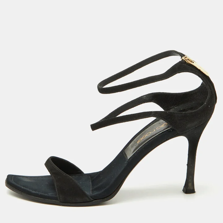 Sergio Rossi Black Suede Ankle Strap Sandals Size 35.5