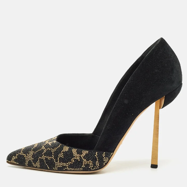 Sergio Rossi Black Suede Crystal Embellished Pointed Toe Pumps Size 39