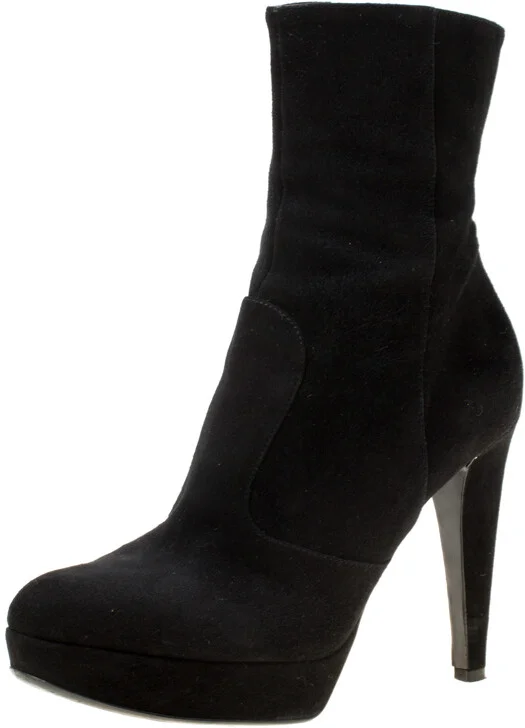 Sergio Rossi Black Suede Platform Ankle Boots Size 36.5