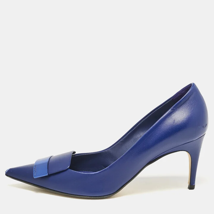 Sergio Rossi Blue Leather Pointed Toe Pumps Size 38.5