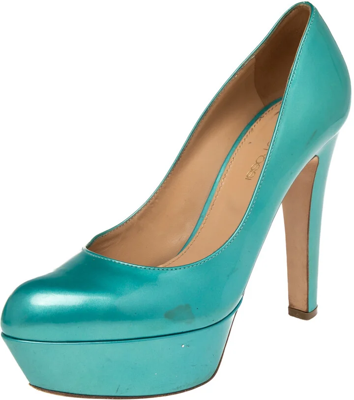 Sergio Rossi Blue Patent Leather Platform Pumps Size 36.5