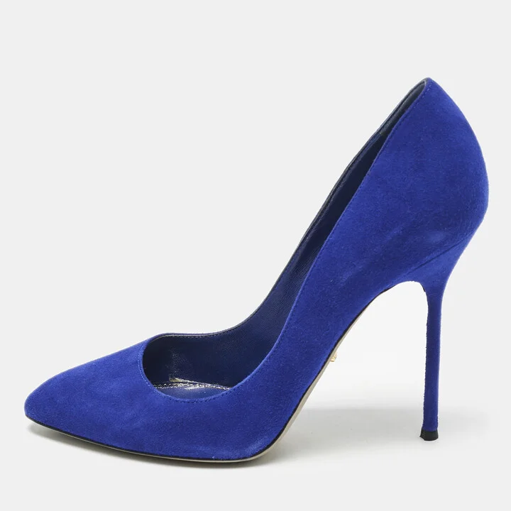 Sergio Rossi Blue Suede Round Toe Pumps Size 38