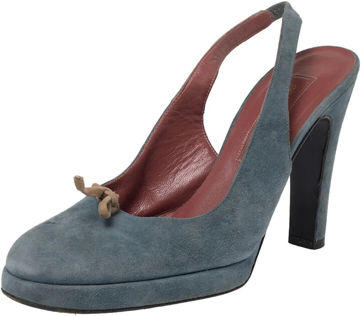 Sergio Rossi Blue Suede Slingback Sandals Size 37