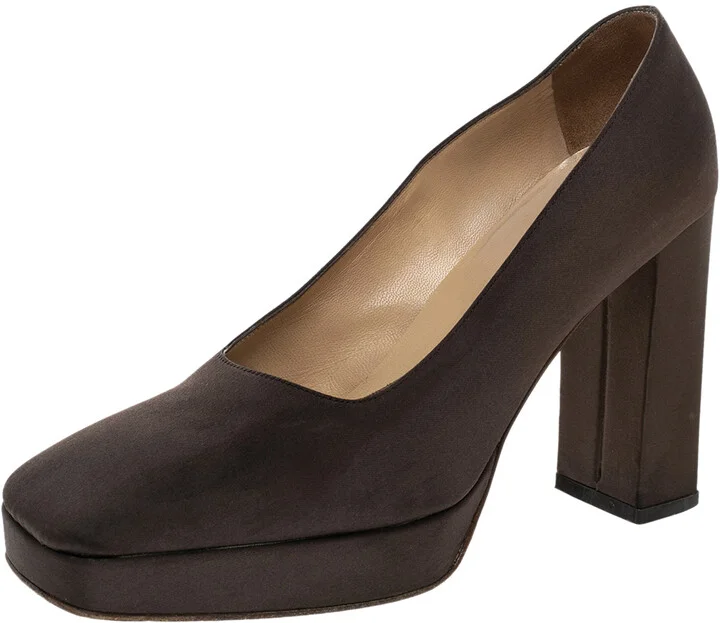 Sergio Rossi Brown Fabric Block Heel Pumps Size 37.5