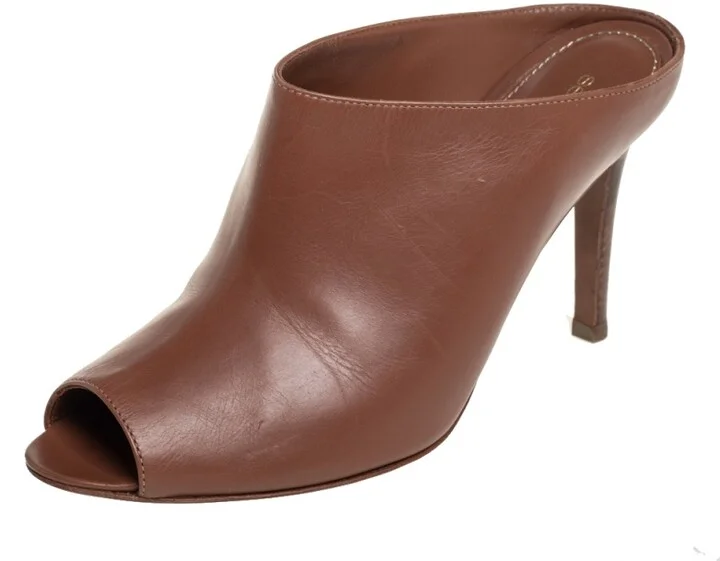 Sergio Rossi Brown Leather Mule Sandals Size 36.5