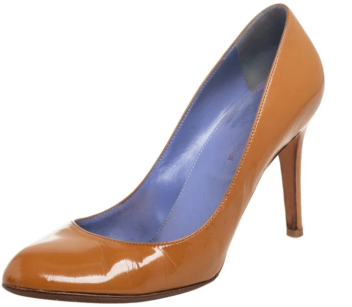 Sergio Rossi Brown Patent Leather Round Toe Pumps Size 38.5