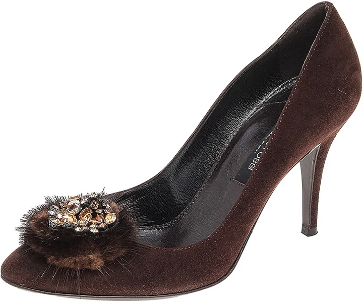Sergio Rossi Brown Suede Embellished Pumps Size 36.5