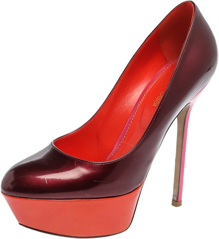 Sergio Rossi Burgundy/Orange Patent Leather Platform Pumps Size 36