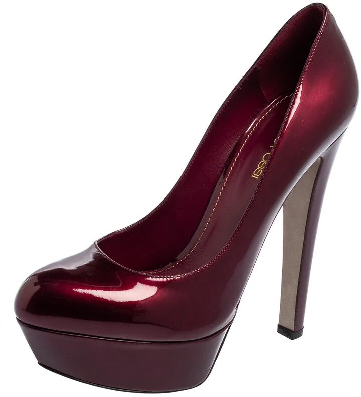 Sergio Rossi Burgundy Patent Leather Platform Pump Size 38