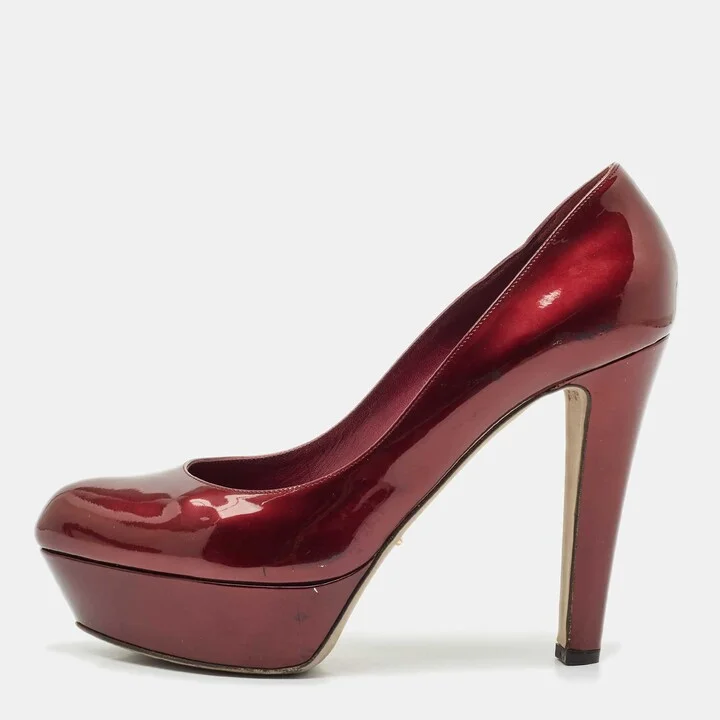 Sergio Rossi Burgundy Patent Leather Platform Pumps Size 40.5
