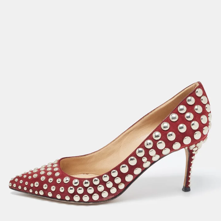 Sergio Rossi Burgundy Suede Embellished Pointed Toe Pumps Size 35.5