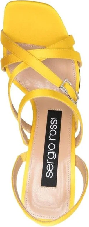 Sergio Rossi Crepe Satin Leather Heeled Sandal Shoes - Image 3