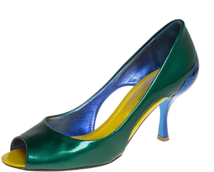 Sergio Rossi Green/Blue Patent Leather Peep Toe Pump Size 37