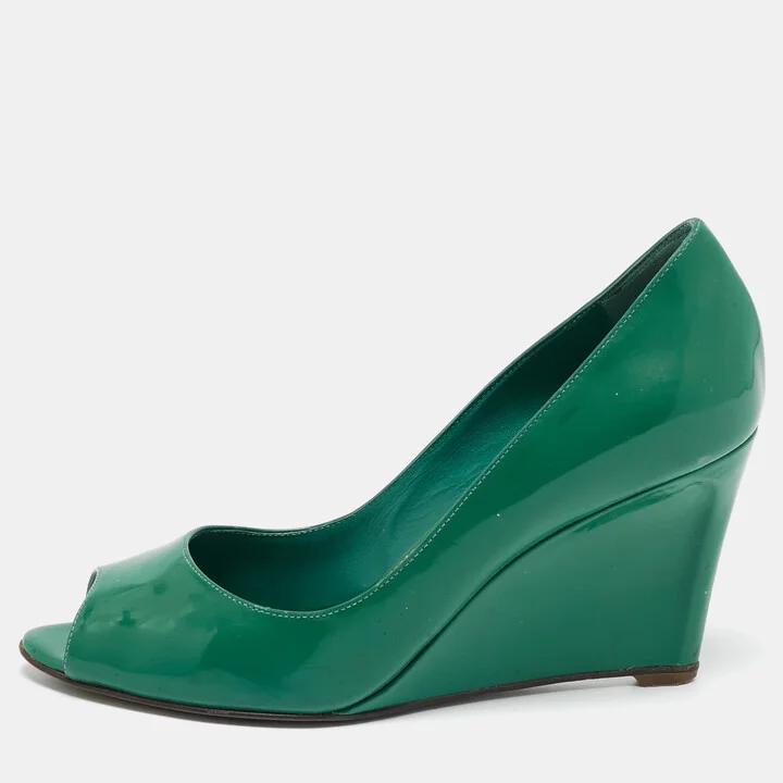 Sergio Rossi Green Patent Leather Wedge Pumps Size 38