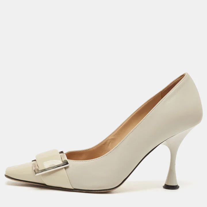 Sergio Rossi Grey Patent and Leather Décolleté Square Toe Pumps Size 37
