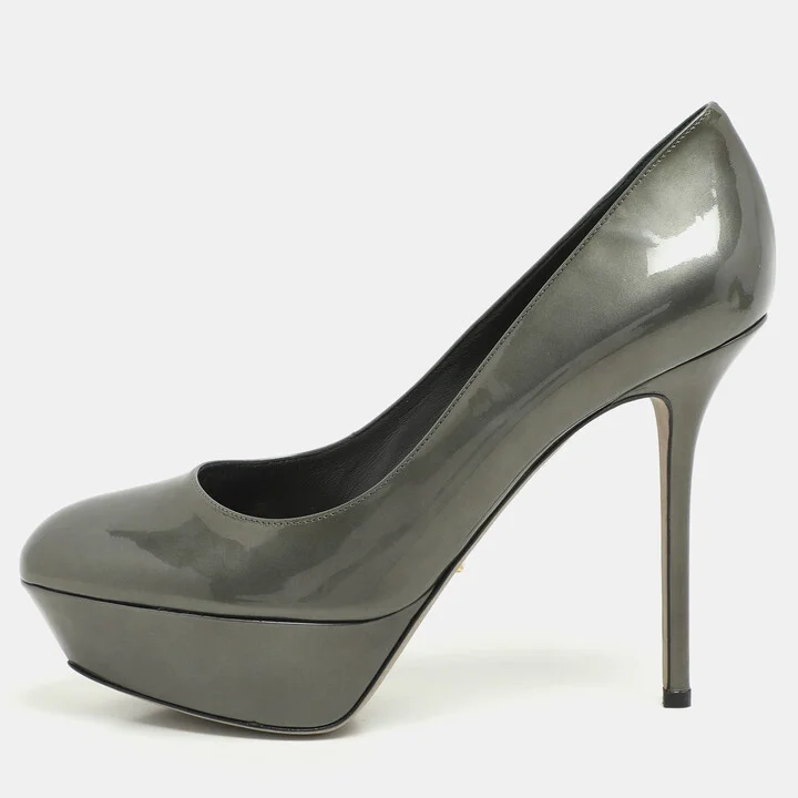 Sergio Rossi Grey Patent Leather Platform Pumps Size 40.5