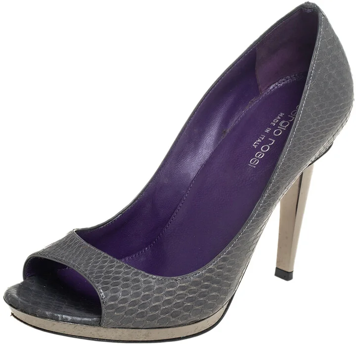 Sergio Rossi Grey Python Leather Peep Toe Pumps Size 37.5