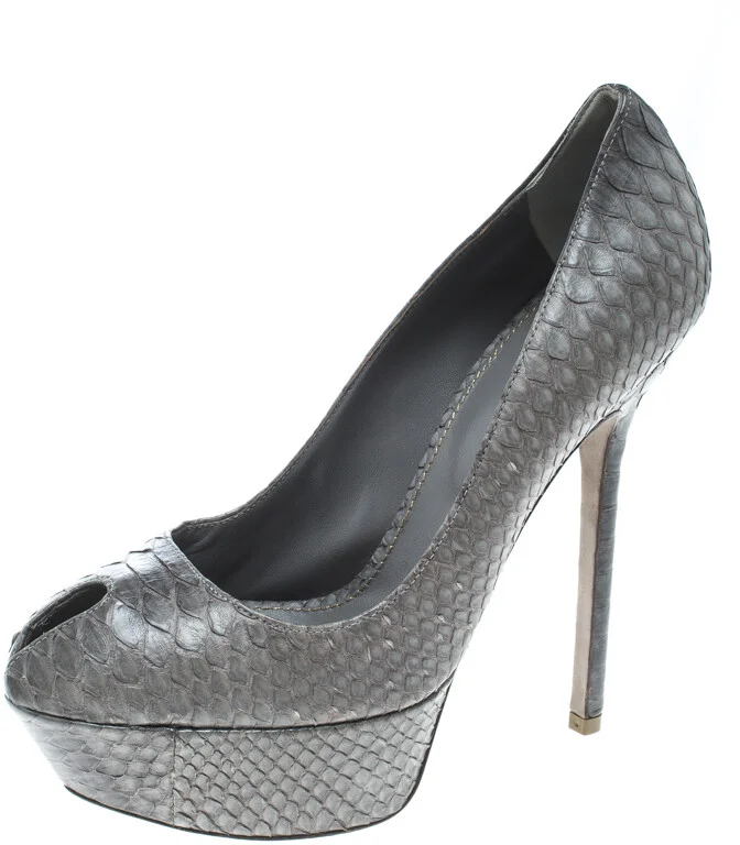 Sergio Rossi Grey Python Peep Toe Platform Pumps Size 36.5