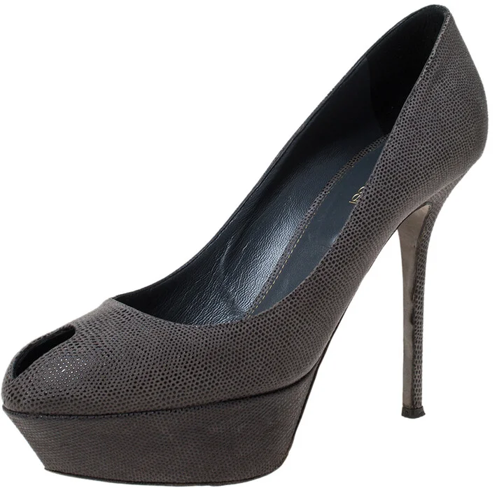 Sergio Rossi Grey Textured Suede Peep Toe Platform Pumps Size 39.5