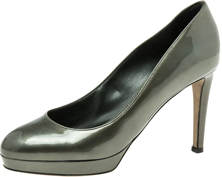 Sergio Rossi Hunter Green Patent Leather Round-Toe Platform Pumps Size 37.5