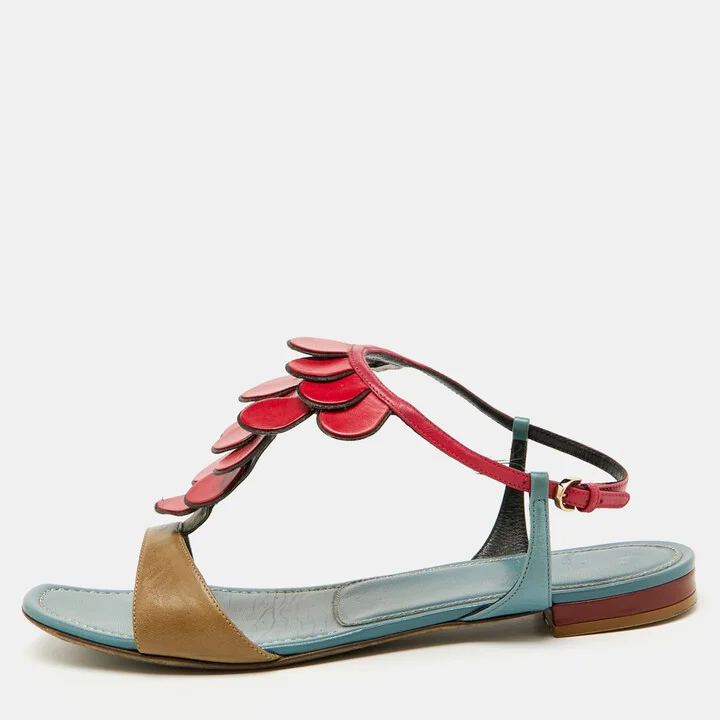 Sergio Rossi Multicolor Leather Flat Sandals Size 40