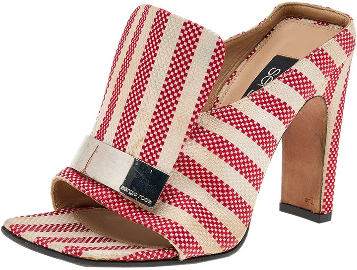 Sergio Rossi Multicolor Striped Fabric Slide Sandals Size 36
