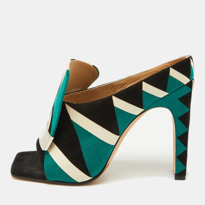 Sergio Rossi Multicolor Suede Open Toe Mules Size 37