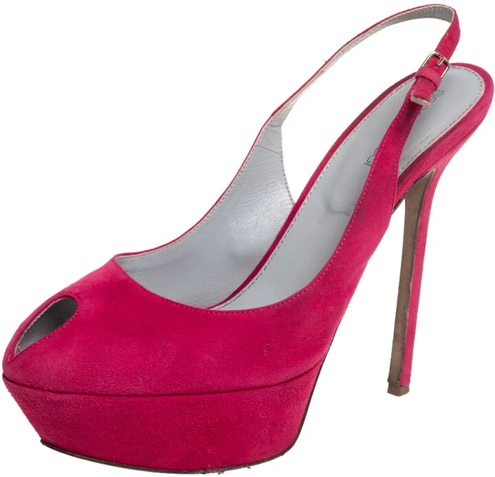 Sergio Rossi Pink Suede Cachet Peep Toe Platform Slingback Sandals Size 39