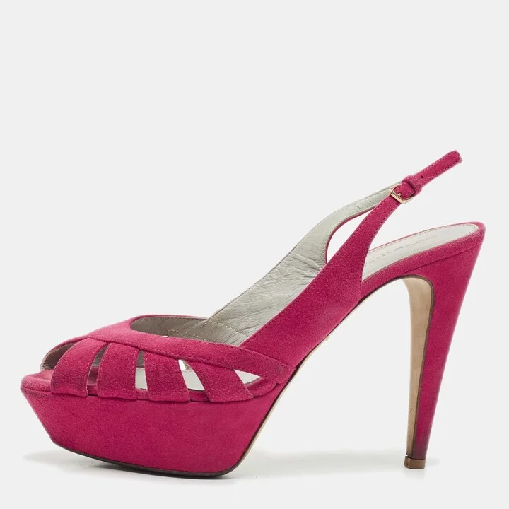 Sergio Rossi Pink Suede Platform Slingback Sandals Size 38