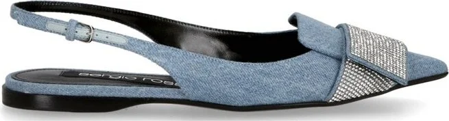 Sergio Rossi Pointed-Toe Embellished Slingback Denim Ballerinas