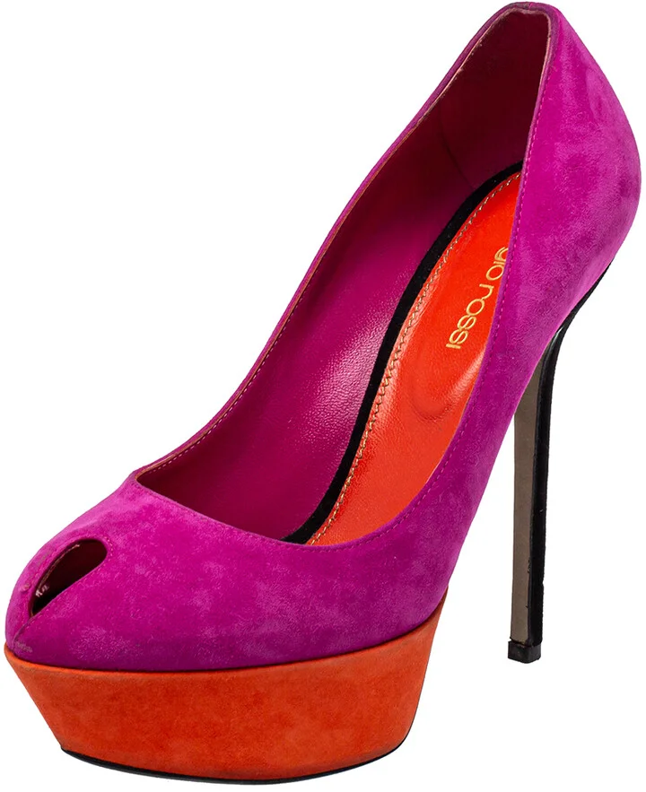 Sergio Rossi Purple/Orange Suede Peep Toe Pumps Size 37.5