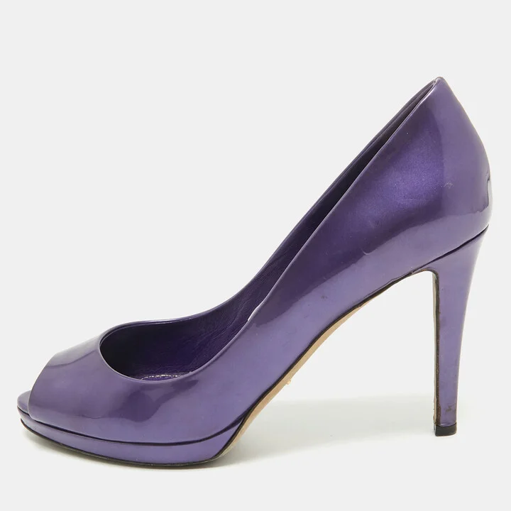 Sergio Rossi Purple Patent Leather Peep Toe Platform Pumps Size 38.5