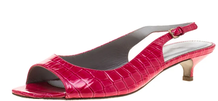 Sergio Rossi Red Croc Embossed Leather Slingback Open Toe Sandals Size 38