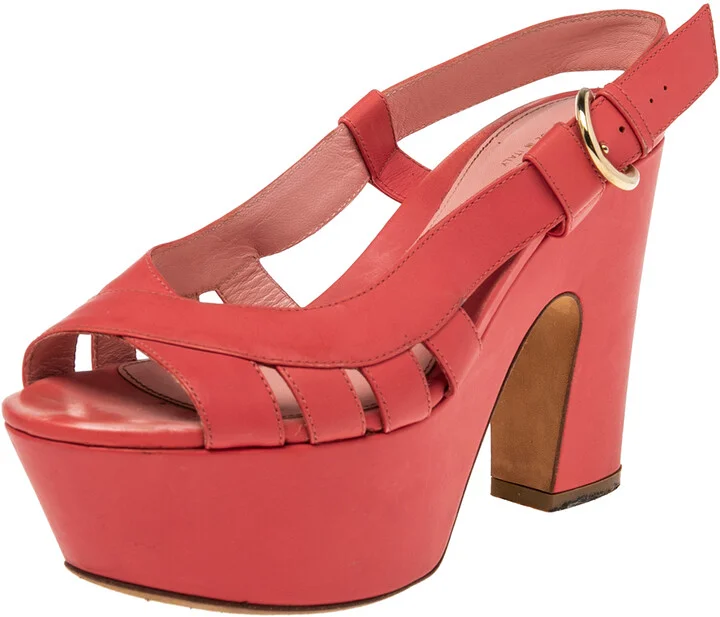 Sergio Rossi Red Leather Platform Block Heel Slingback Sandals Size 36
