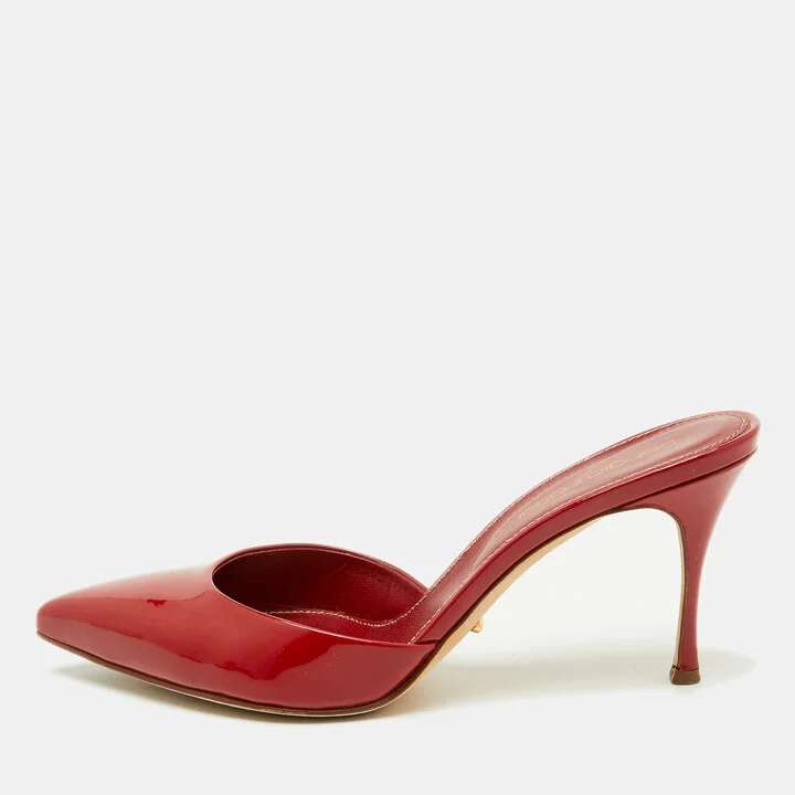Sergio Rossi Red Patent Leather Pointed Toe Mules Size 35.5