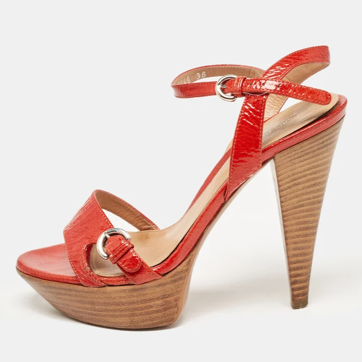 Sergio Rossi Red Patent Leather Slingback Sandals Size 36