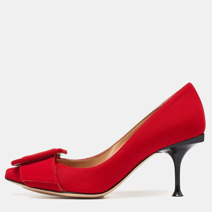 Sergio Rossi Red Satin Buckle Pumps Size 35.5