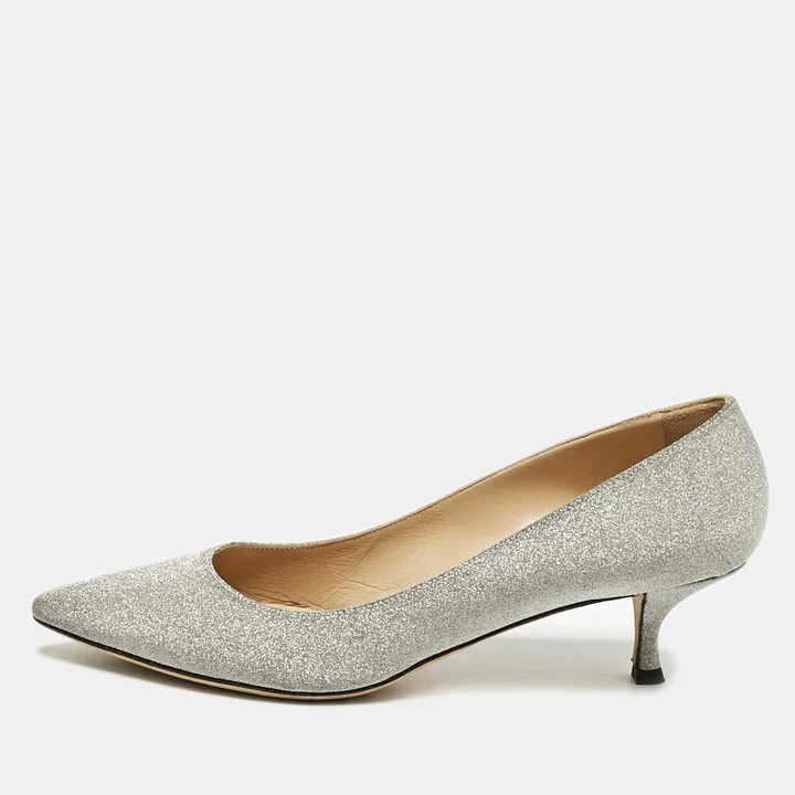 Sergio Rossi Silver Glitter Pointed Toe Pumps Size 40