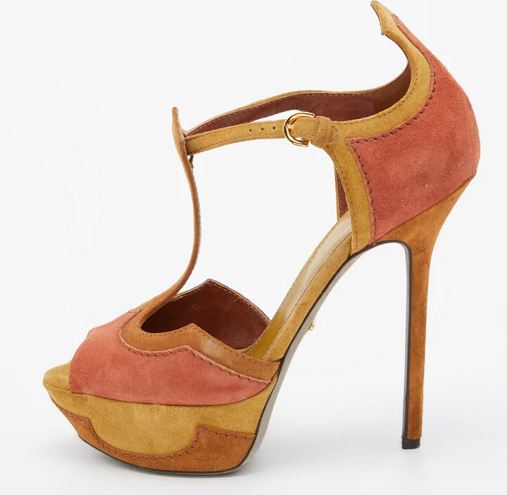Sergio Rossi Tri Color Suede Ankle Strap Platform Sandals Size 38.5