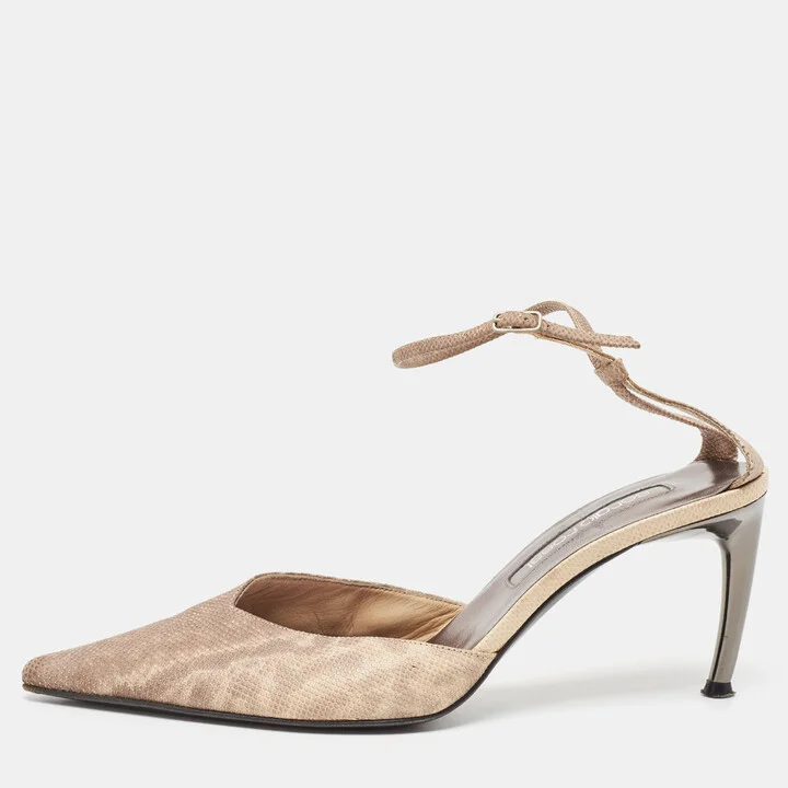 Sergio Rossi Two Tone Textured Leather Ankle Strap Pumps Size 38