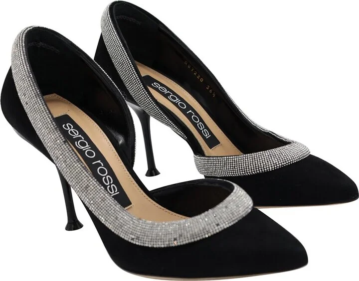Sergio Rossi Women's Suede SR Milano Crystal-Embellished Pump (Authentic Pre-Loved)