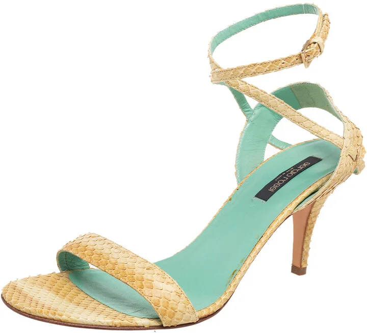 Sergio Rossi Yellow Python Leather Ankle Strap Sandals Size 41