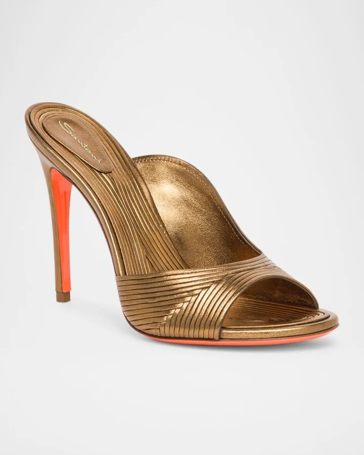 Serpentine Metallic Asymmetrical Slide Sandals - Image 5