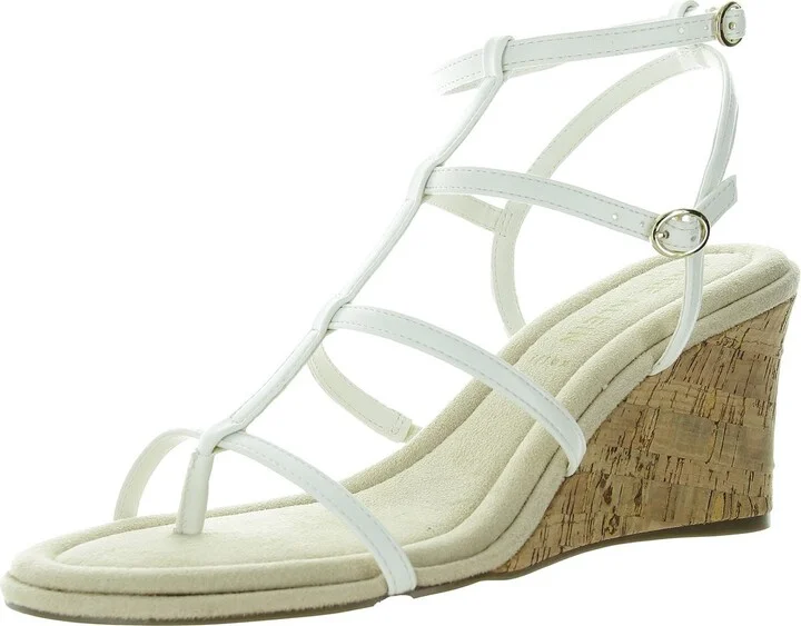 Seville Womens Cork Faux Leather Wedge Sandals