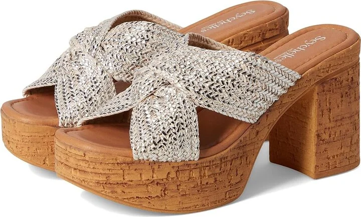 Seychelles Adorned Metallic Raffia Slide Sandal Women's Dress Sandals Silver : 9 M, Synthetic